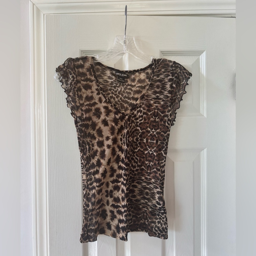 Guess Jeans V-Neck Animal Print Top